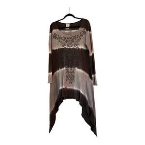 Vocal USA Size Small Long Sleeve Black Gray Striped Long Shirt Dress Rhinestones